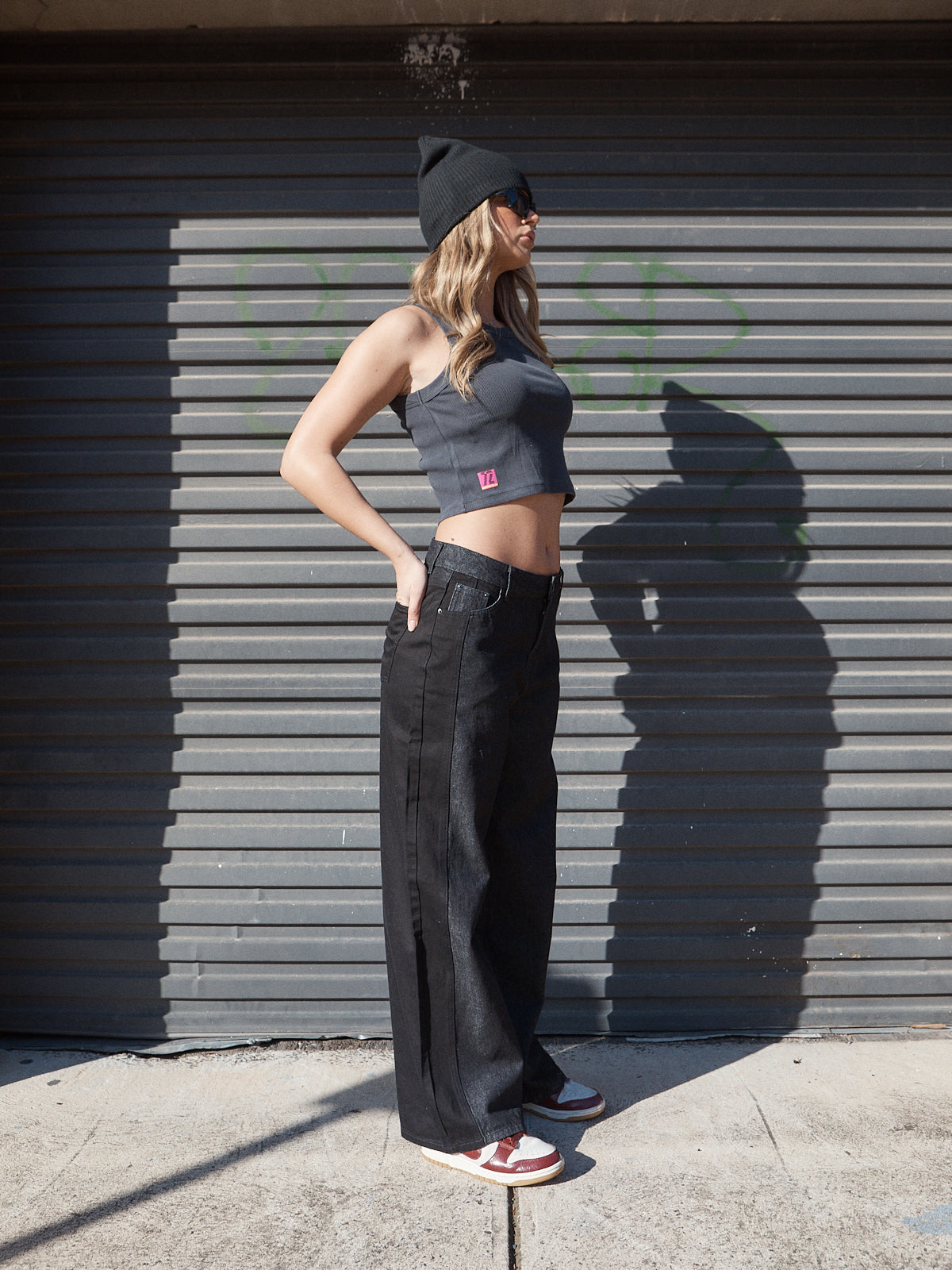 Cardi Wide-Leg Black Jeans – Black/Charcoal