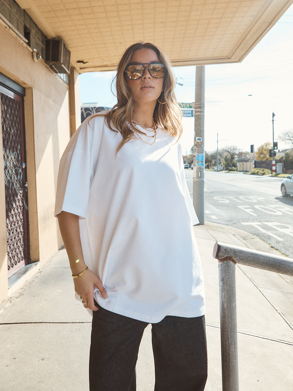 Relaxed fit oversized snow white crew neck tee in heavy jersey fabrication.