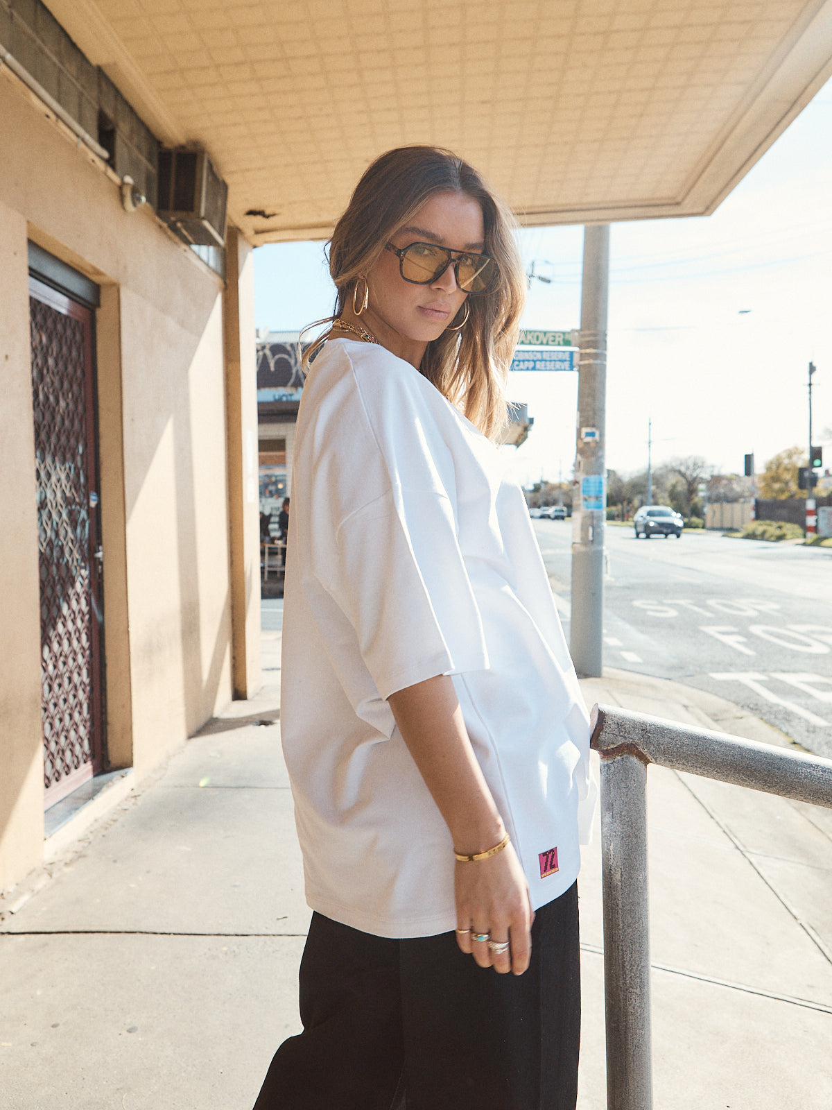 Relaxed fit oversized snow white crew neck tee in heavy jersey fabrication.