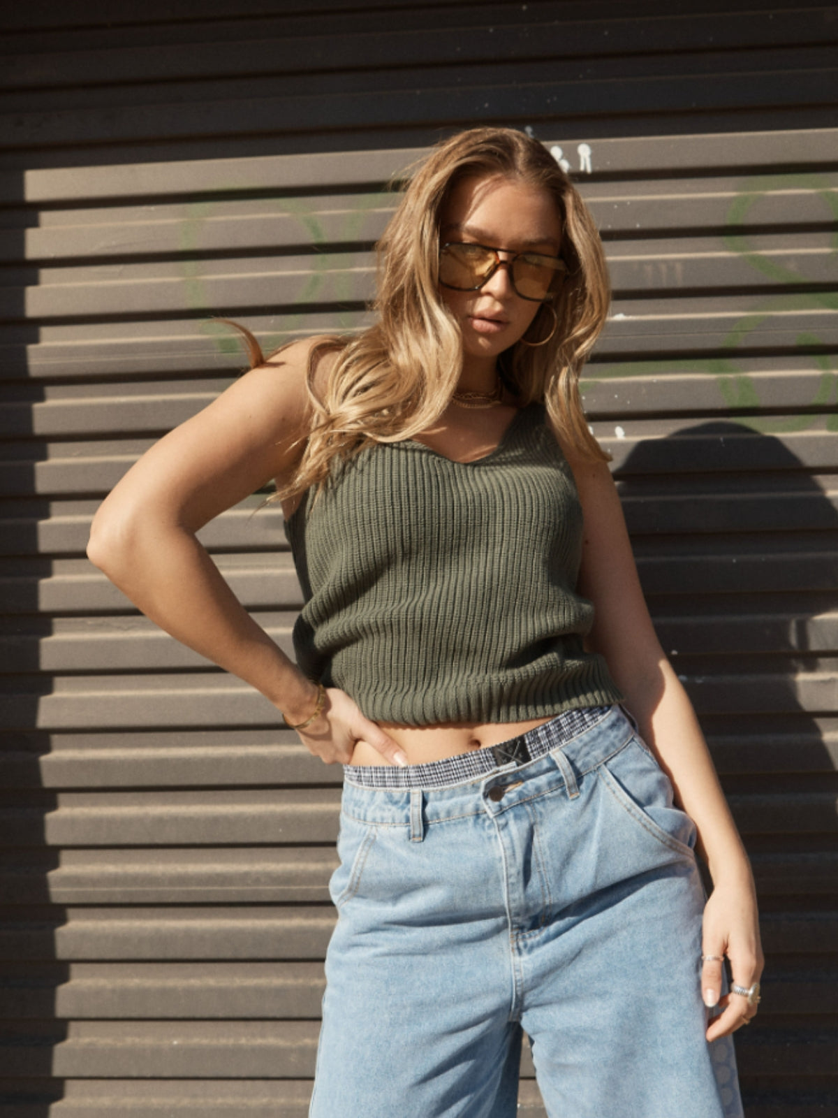 Aaliyah Heavy Knit Tank – V-Neck - Forest