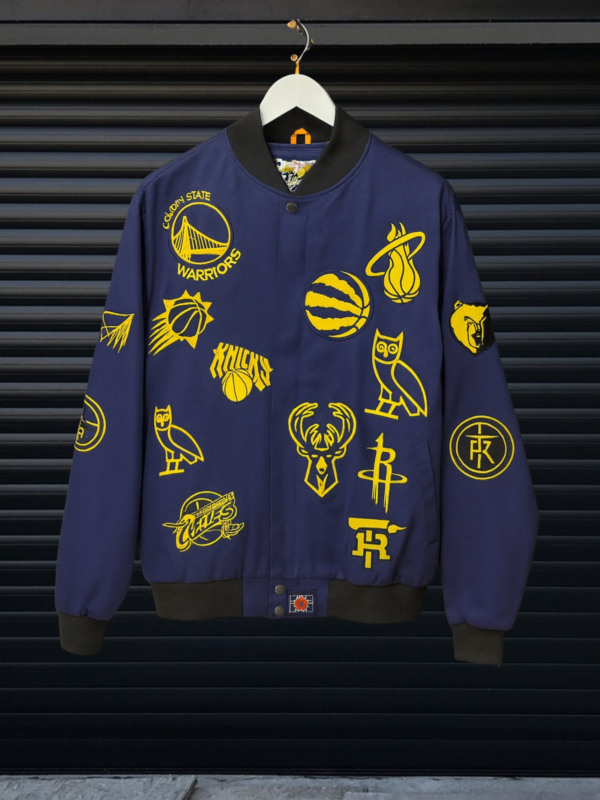 NBA Patch Bomber Collar – Navy yellow patches