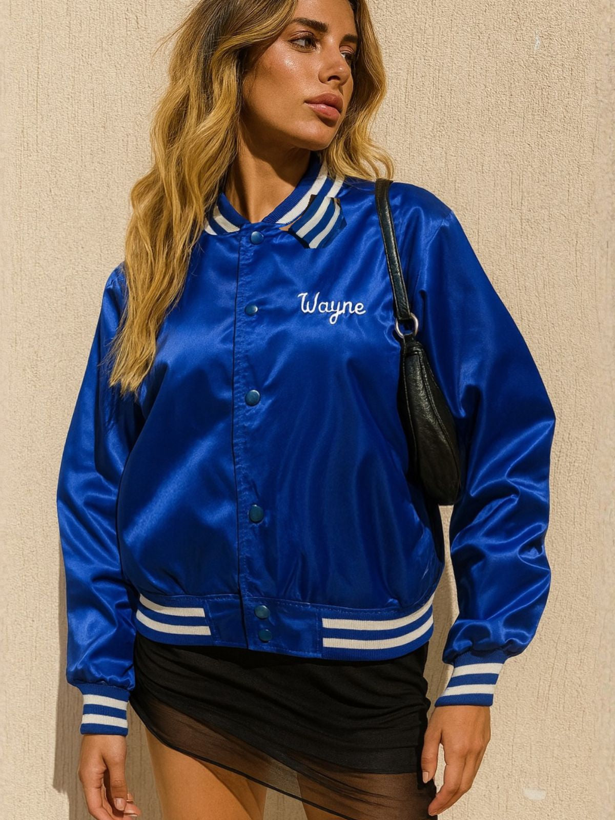 Vintage 70s–80s Satin Bomber Jacket – Retro Royal Blue