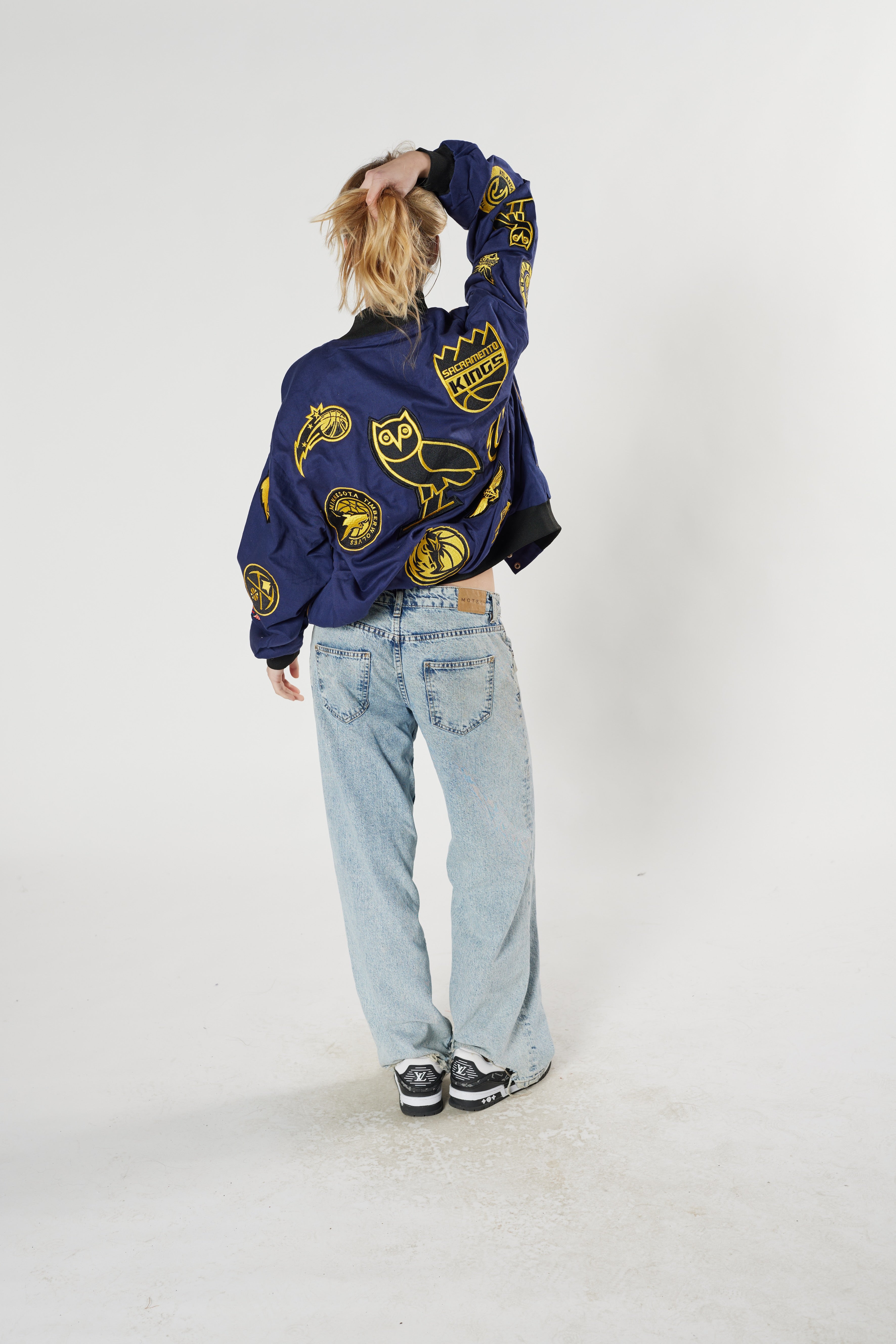 NBA Patch Bomber Collar – Navy yellow patches