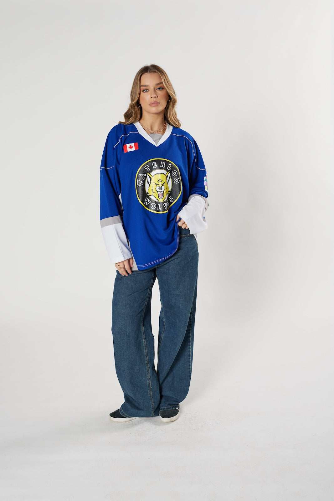 Waterloo Wolves #9 blue hockey jersey vintage Canadian junior league rare