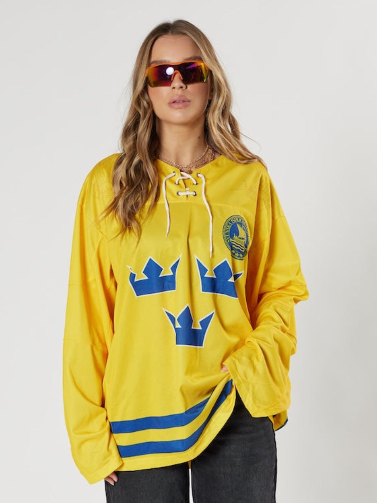 Sweden National Hockey Jersey #18 Yellow Blue - Tre Kronor Heritage