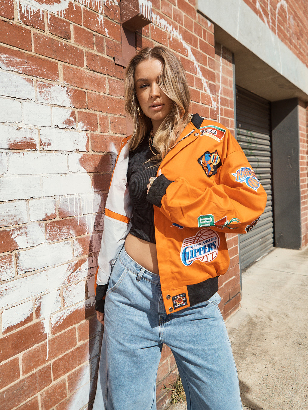 NBA Patch Bomber Collar  – Orange “Low-Key Retro”