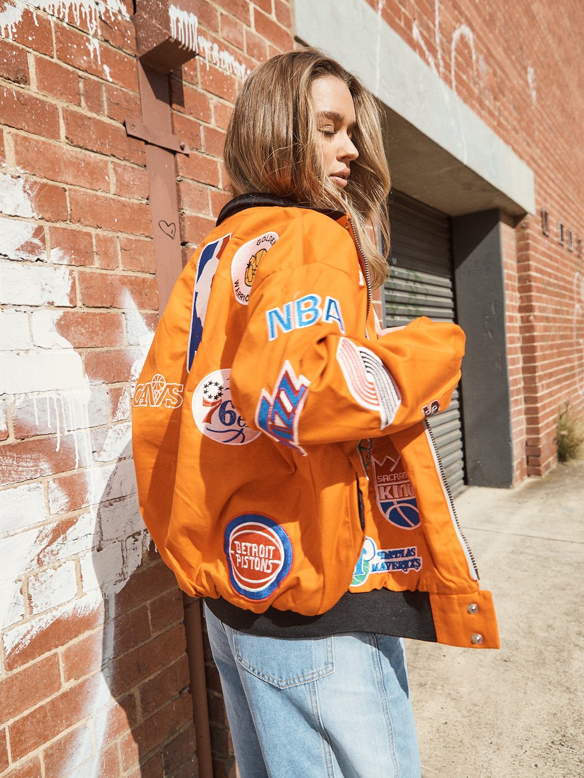 NBA Patch Bomber Collar  – Orange “Low-Key Retro”