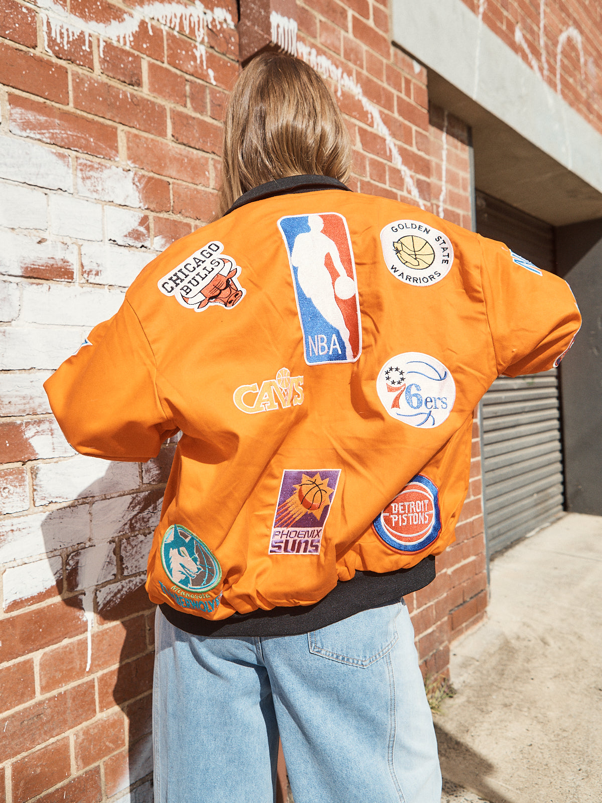 NBA Patch Bomber Collar  – Orange “Low-Key Retro”
