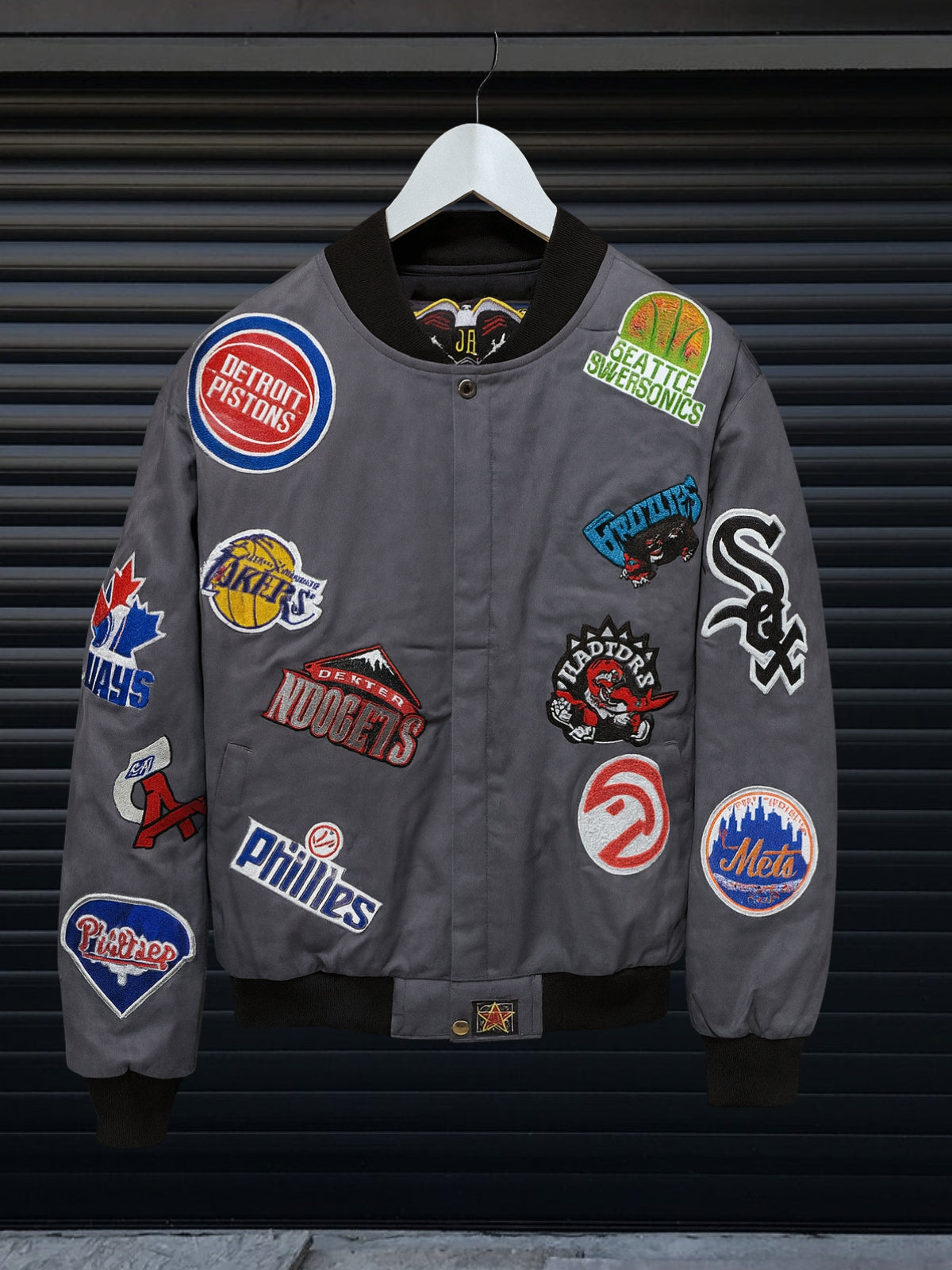 NBA Patch Bomber Collar  – Charcoal “Low-Key Retro”