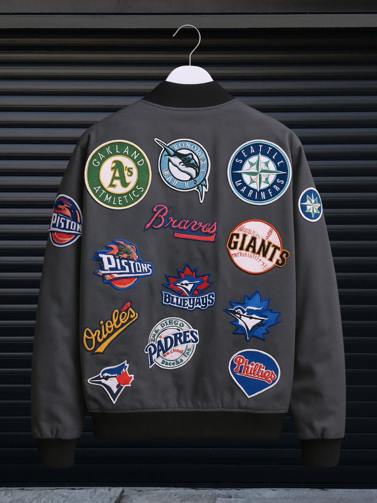 NBA Patch Bomber Collar  – Charcoal “Low-Key Retro”