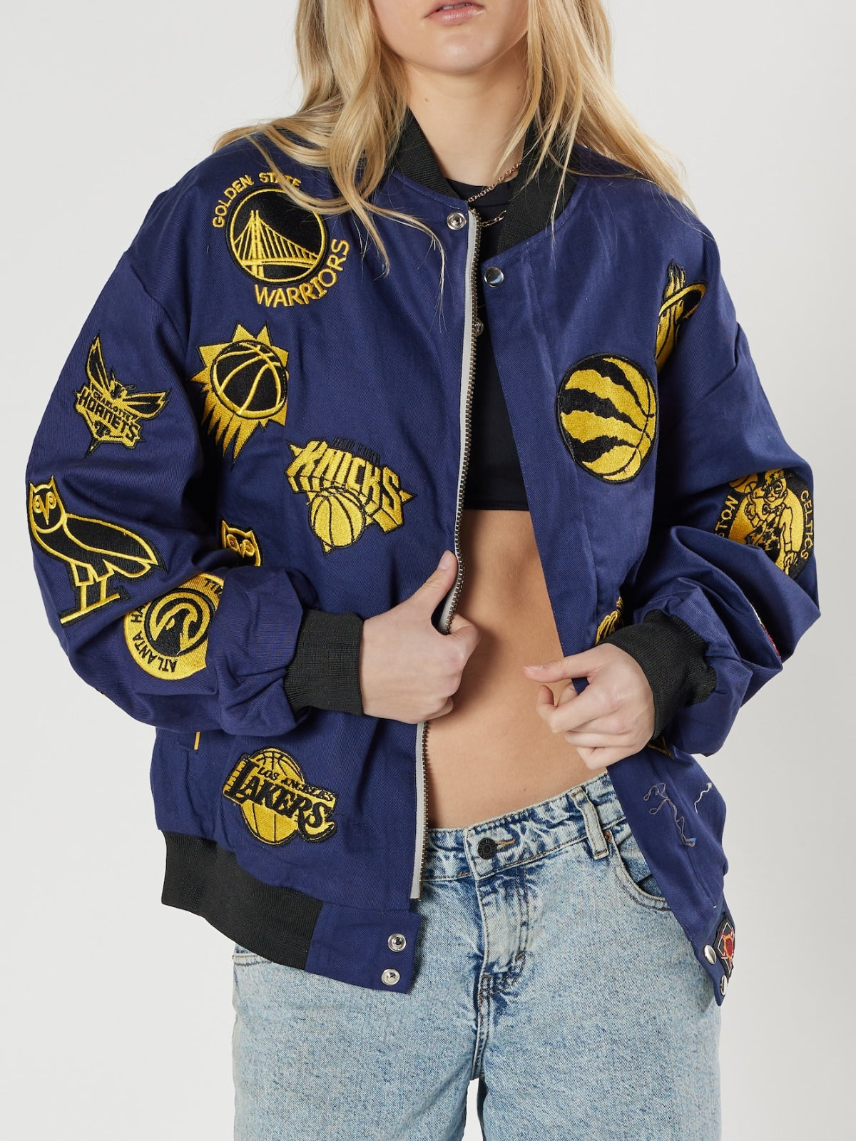 NBA Patch Bomber Collar – Navy yellow patches