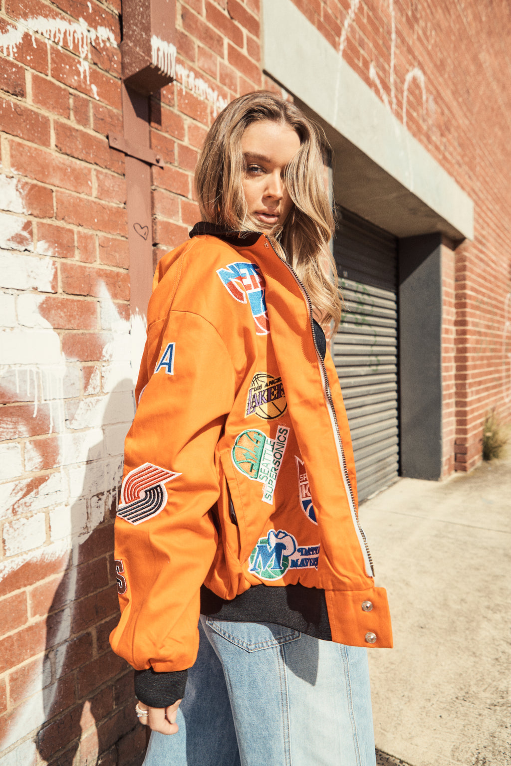 NBA Patch Bomber Collar  – Orange “Low-Key Retro”