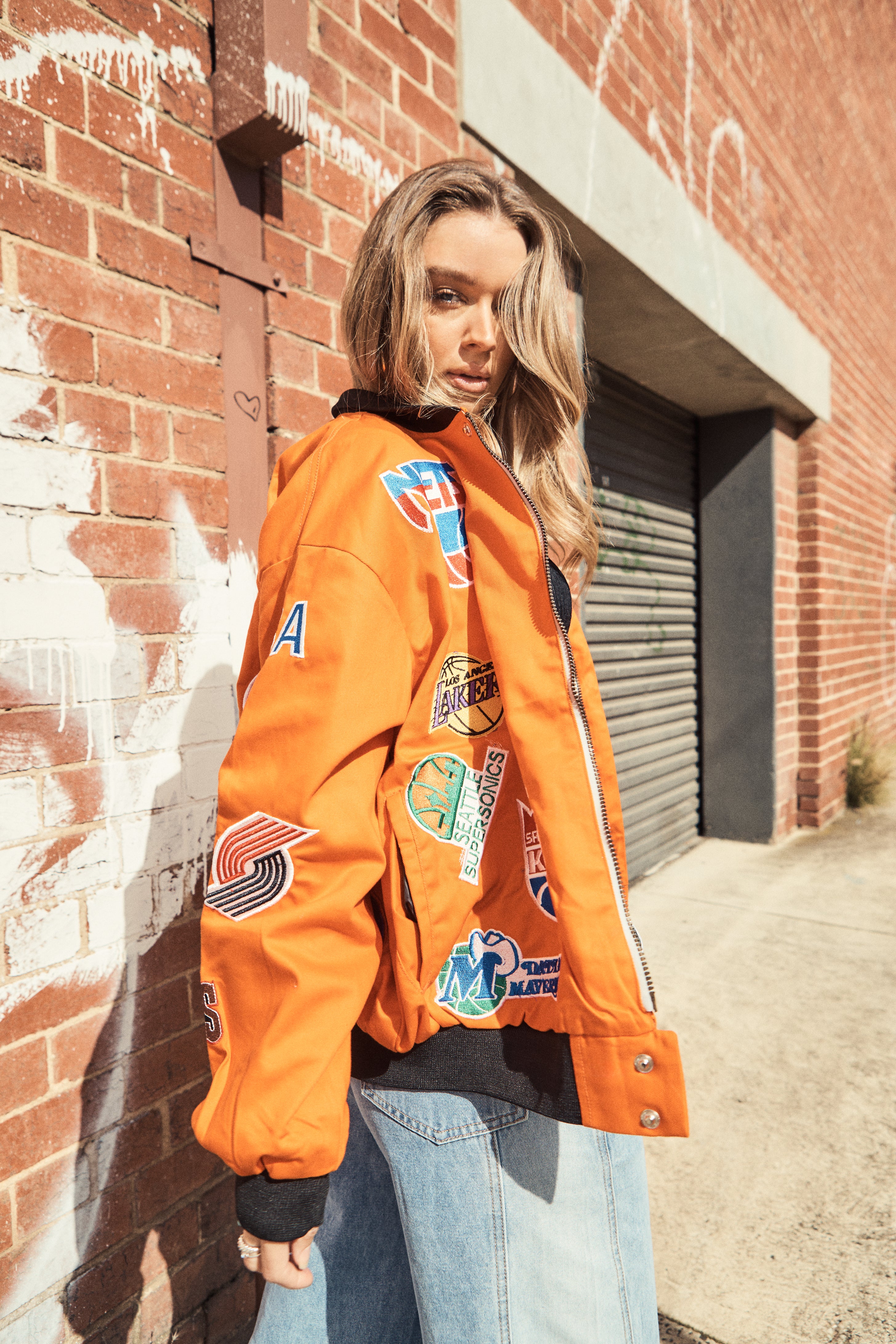 NBA Patch Bomber Collar  – Orange “Low-Key Retro”