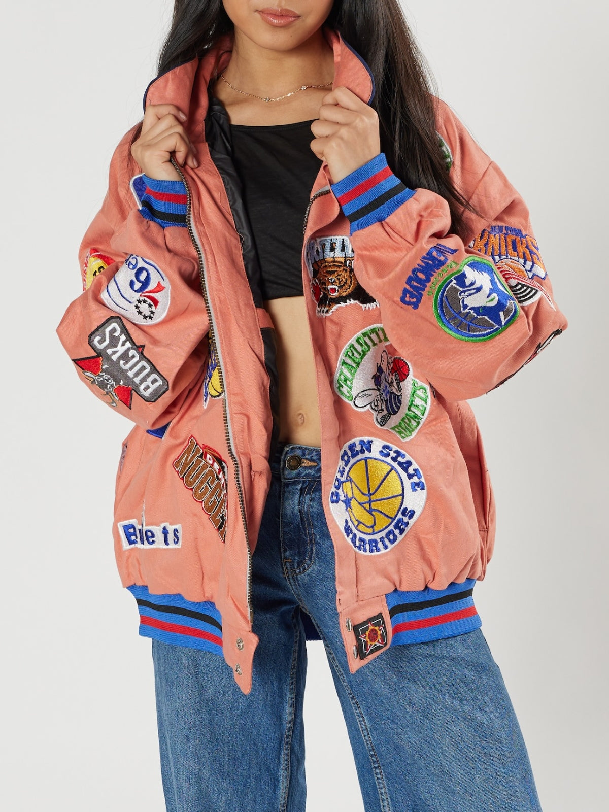 NBA Patch Bomber – Peach - “Retro Vibes Courtside”
