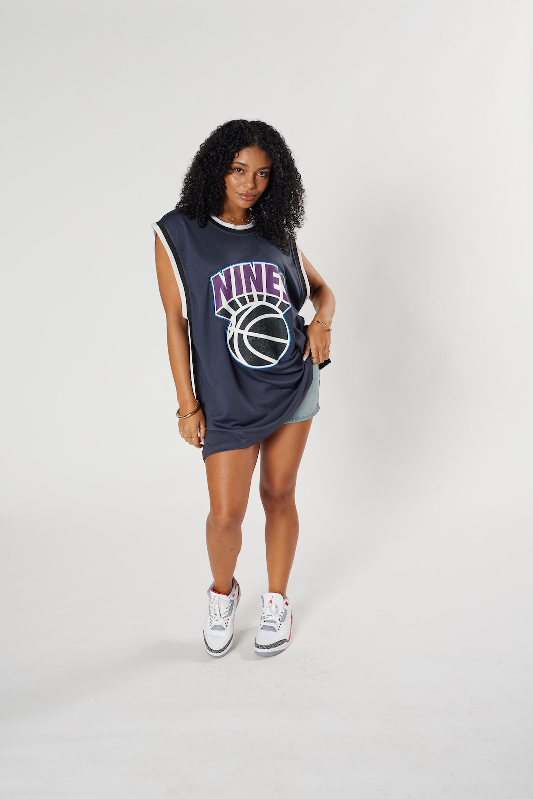 NINES oversized black jersey dress basketball print sports luxe streetwear