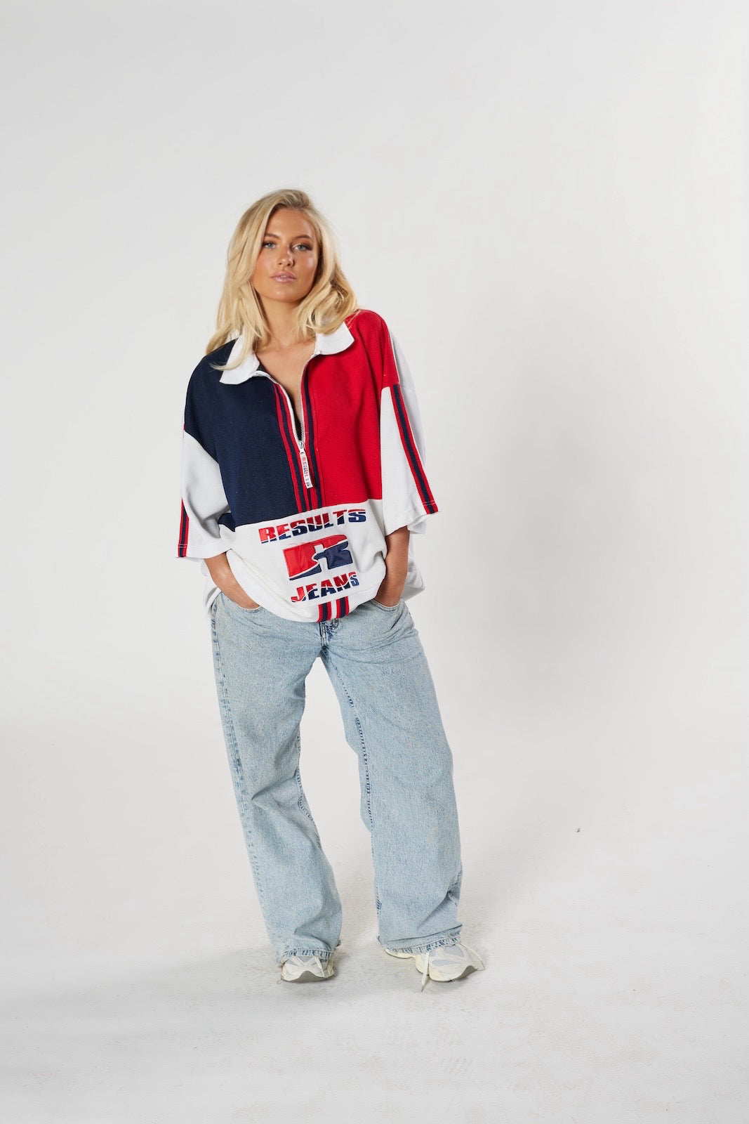 Vintage Results Jeans Quarter-Zip Jersey - 90s Retro Streetwear