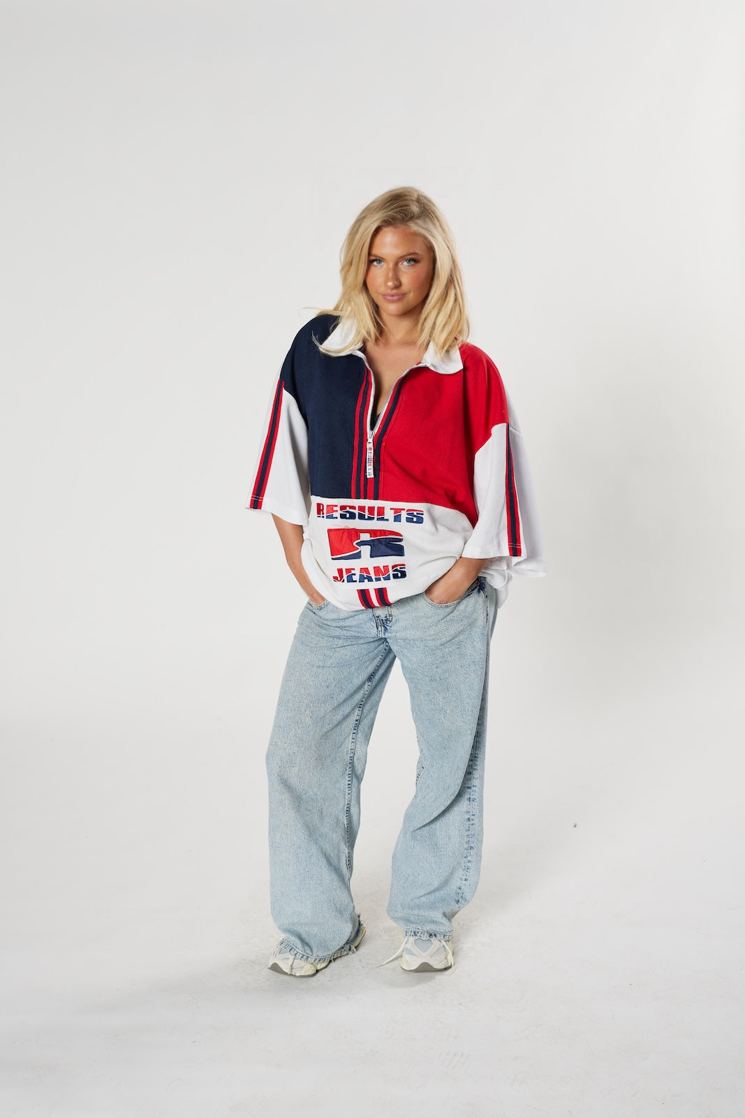 Vintage Results Jeans Quarter-Zip Jersey - 90s Retro Streetwear