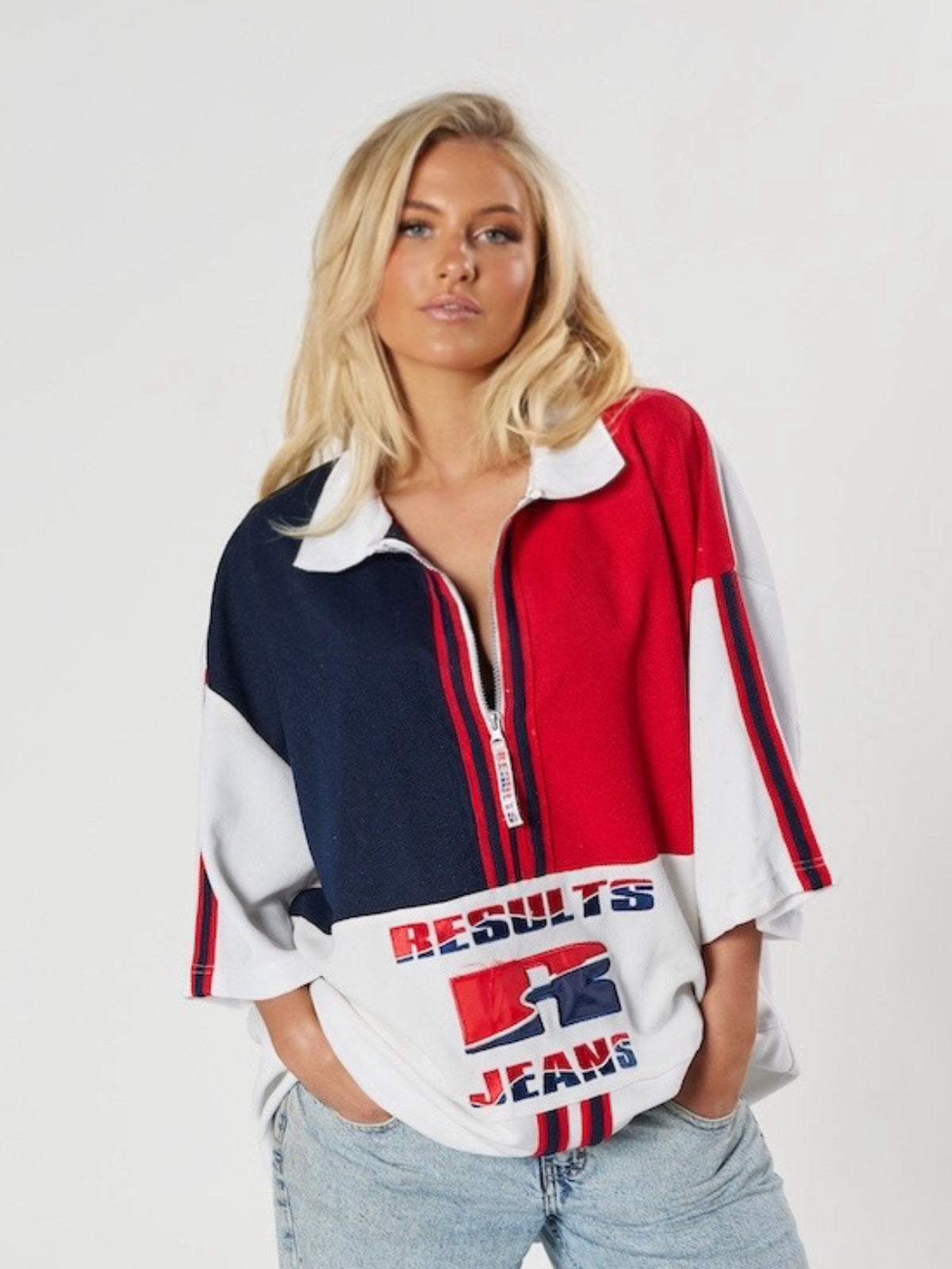 Vintage Results Jeans Quarter-Zip Jersey - 90s Retro Streetwear