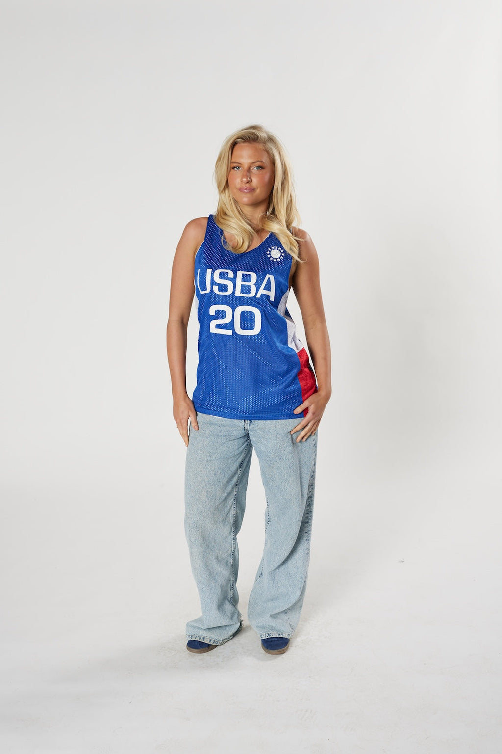 USBA #20 basketball jersey blue mesh vintage throwback authentic