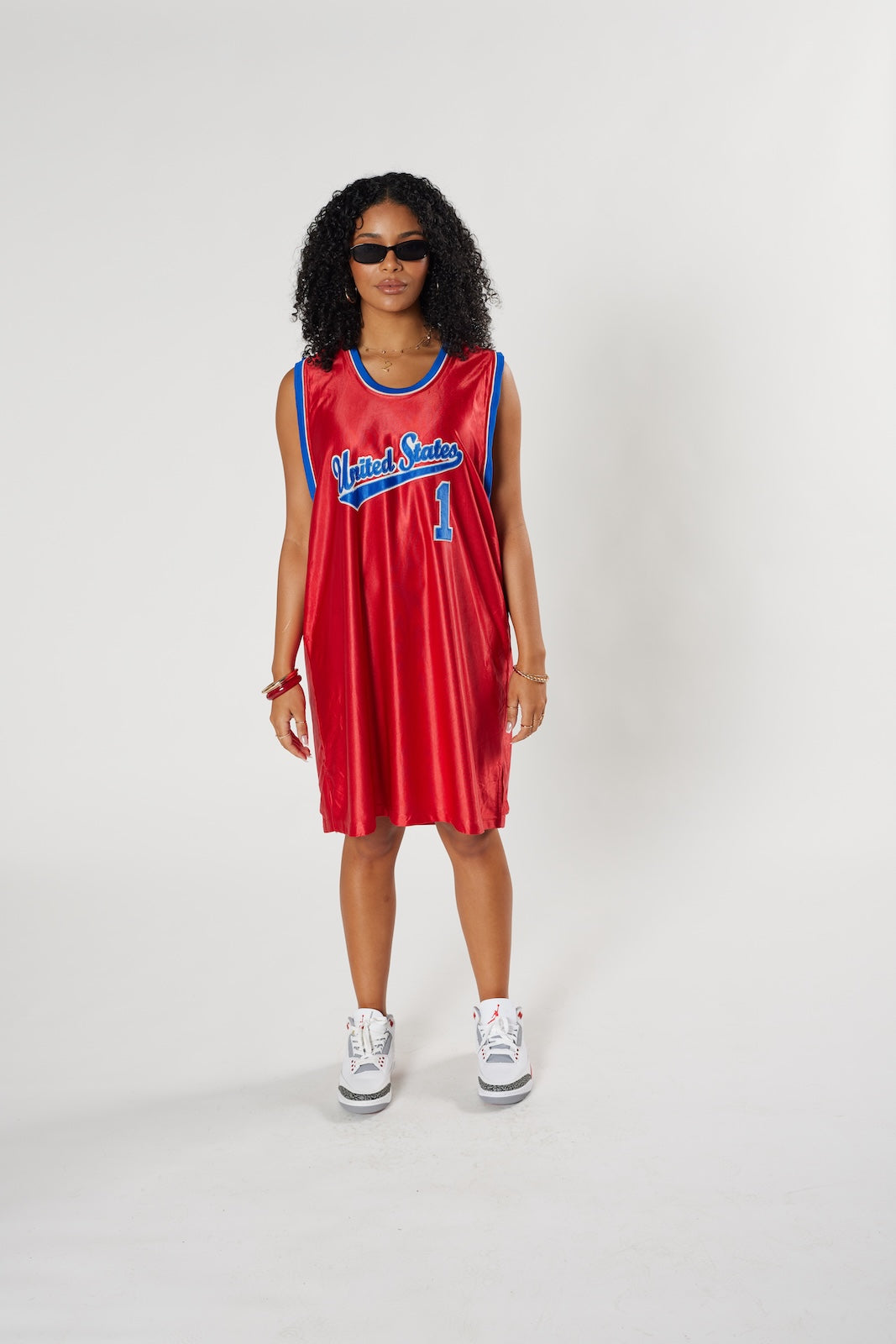 USA Basketball jersey dress red satin sporty streetwear #1 patriotic vintage