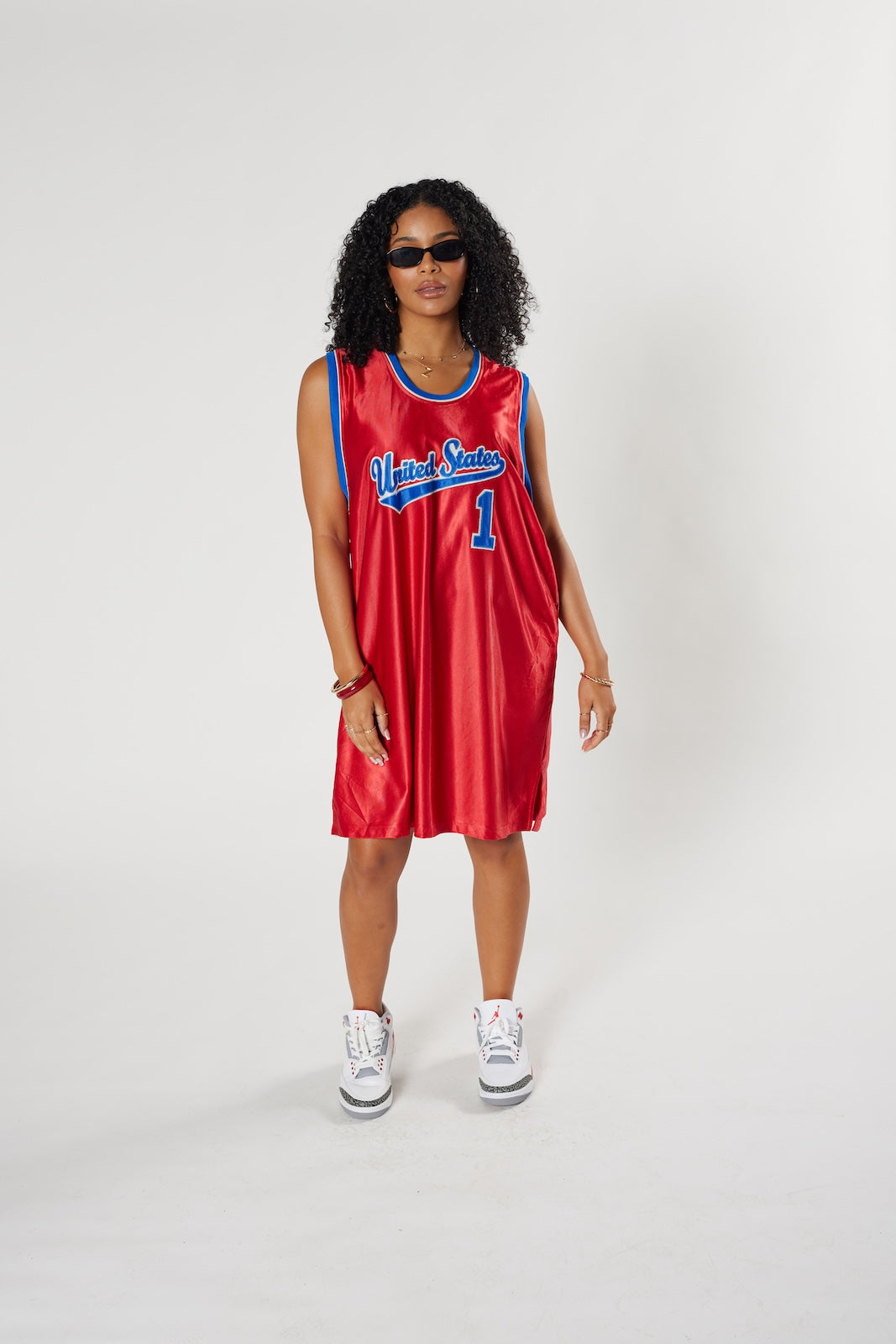 USA Basketball jersey dress red satin sporty streetwear #1 patriotic vintage