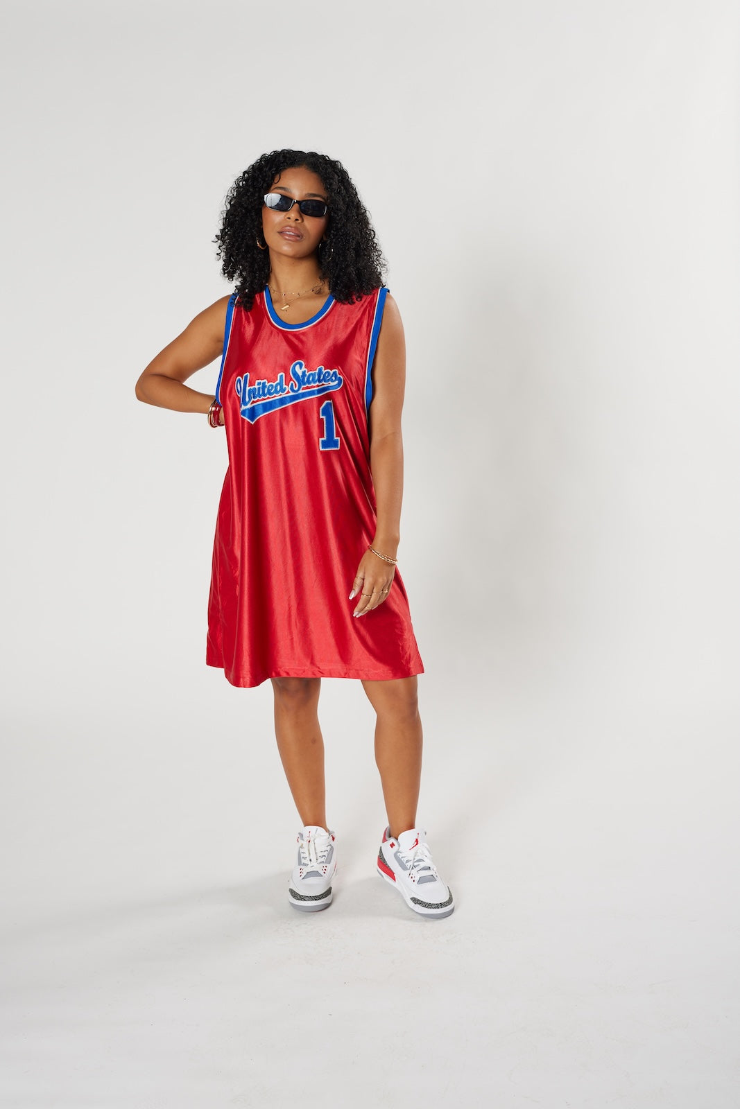 USA Basketball jersey dress red satin sporty streetwear #1 patriotic vintage