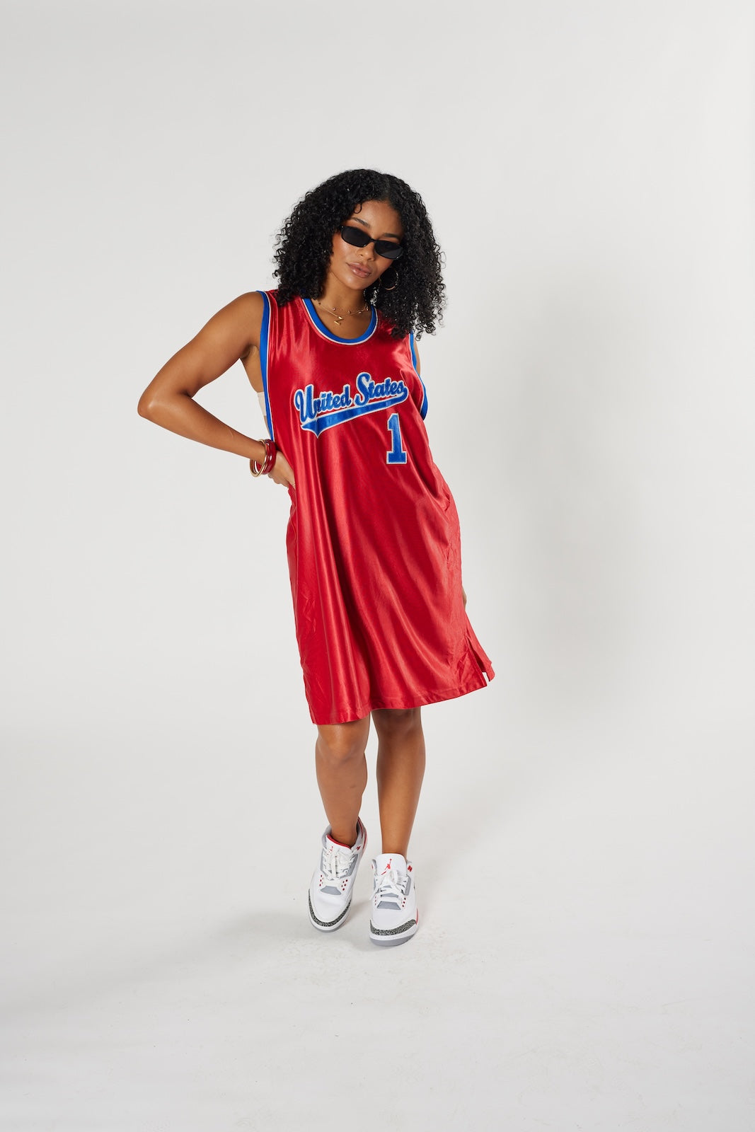USA Basketball jersey dress red satin sporty streetwear #1 patriotic vintage