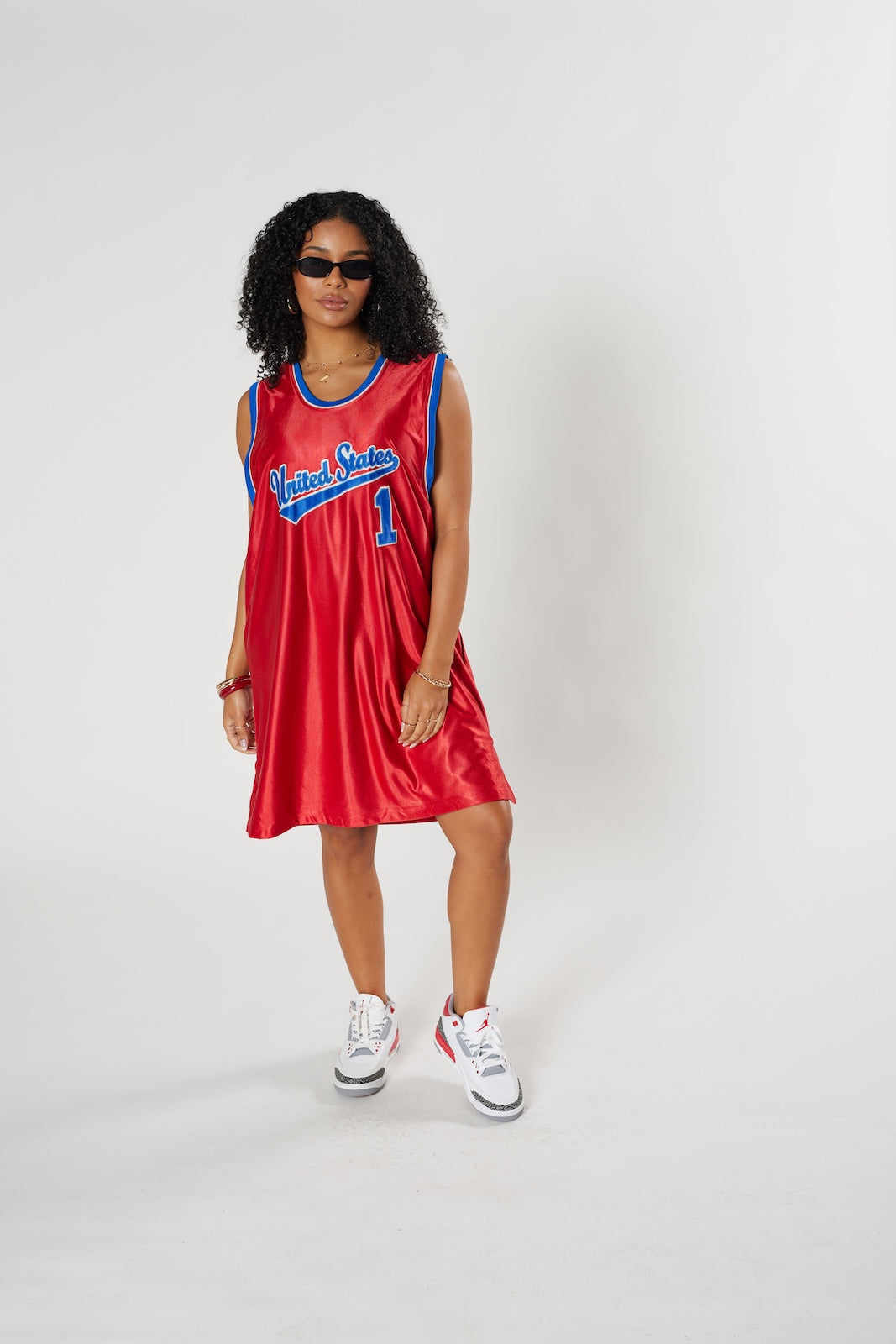 USA Basketball jersey dress red satin sporty streetwear #1 patriotic vintage