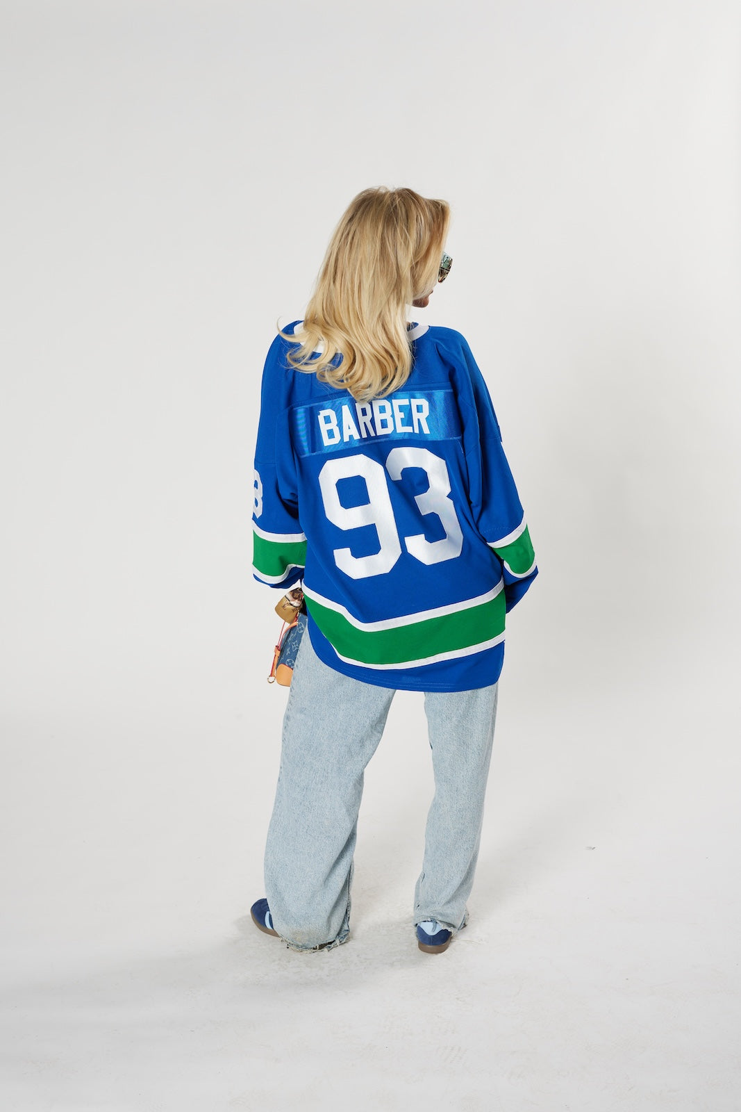 Vintage Utica Jr. Comets Hockey Jersey Barber #93 - Blue Green