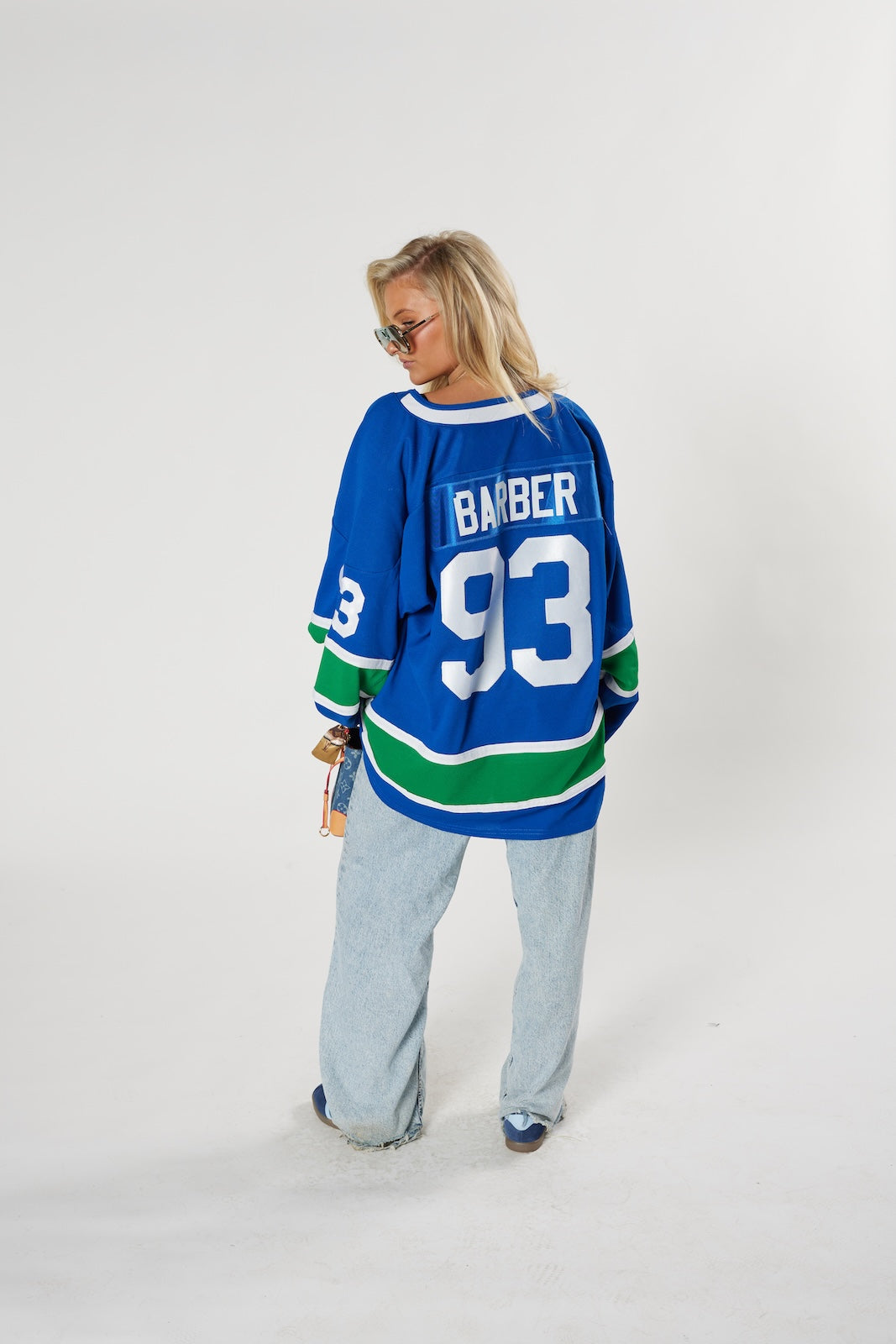 Vintage Utica Jr. Comets Hockey Jersey Barber #93 - Blue Green