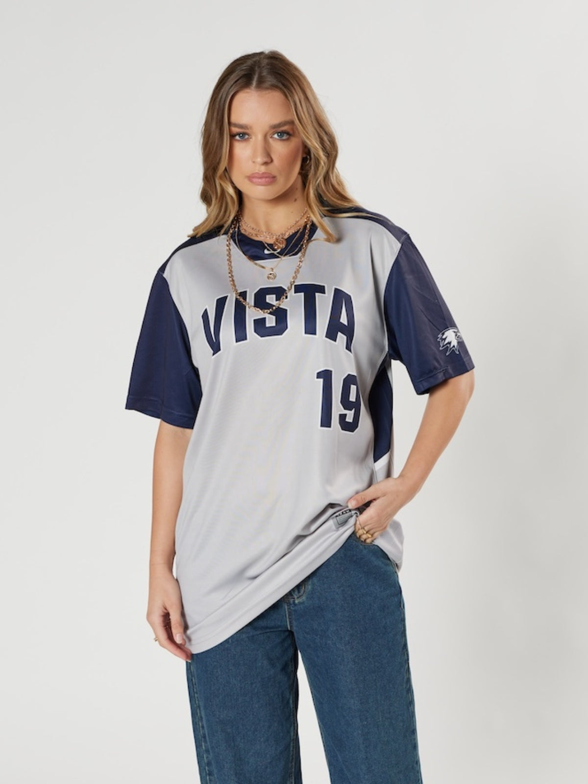 Vintage VISTA #19 Jersey - Grey & Navy Retro Sports Style