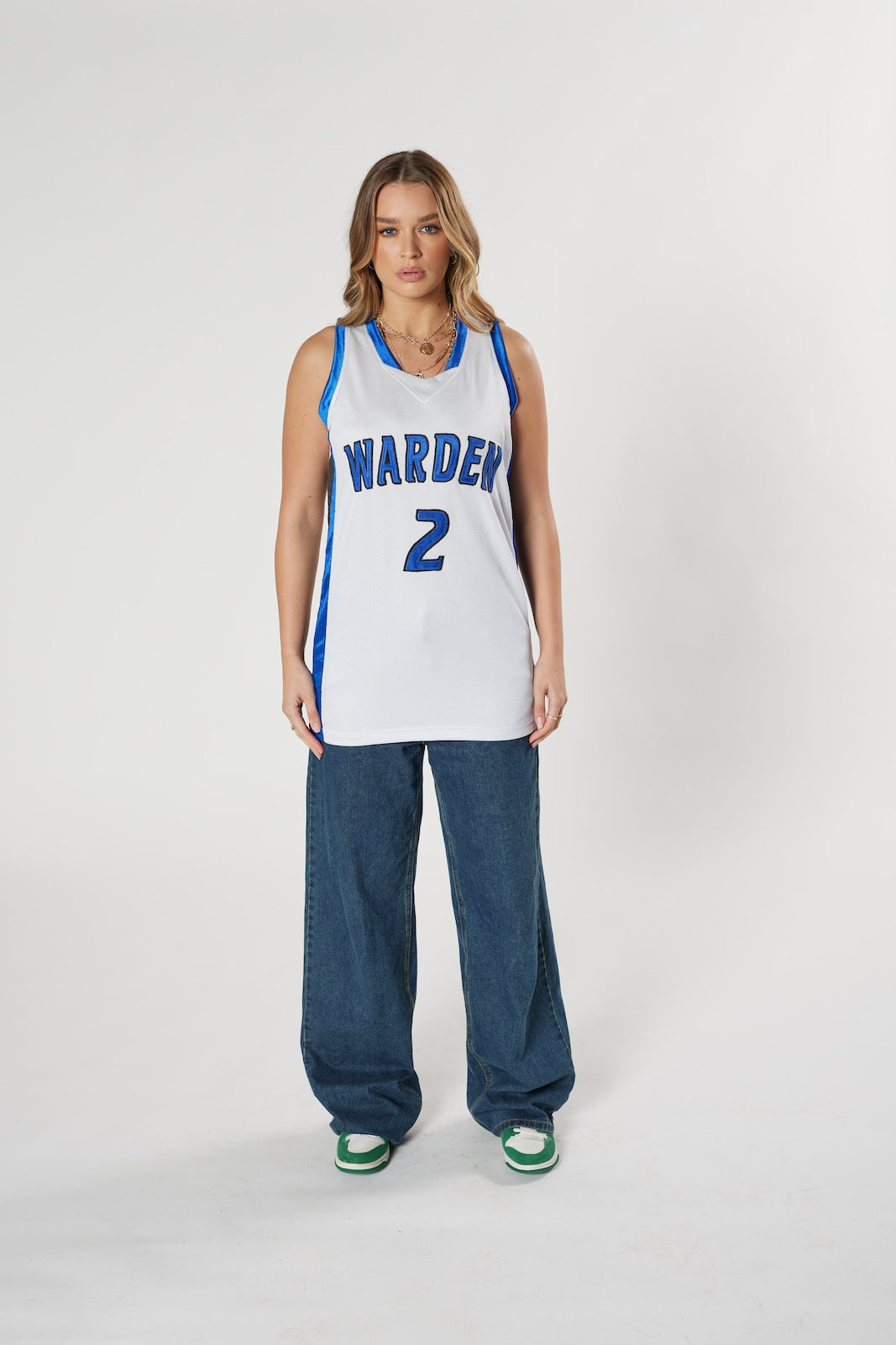 Warden Cougars #2 basketball jersey white blue mesh vintage authentic
