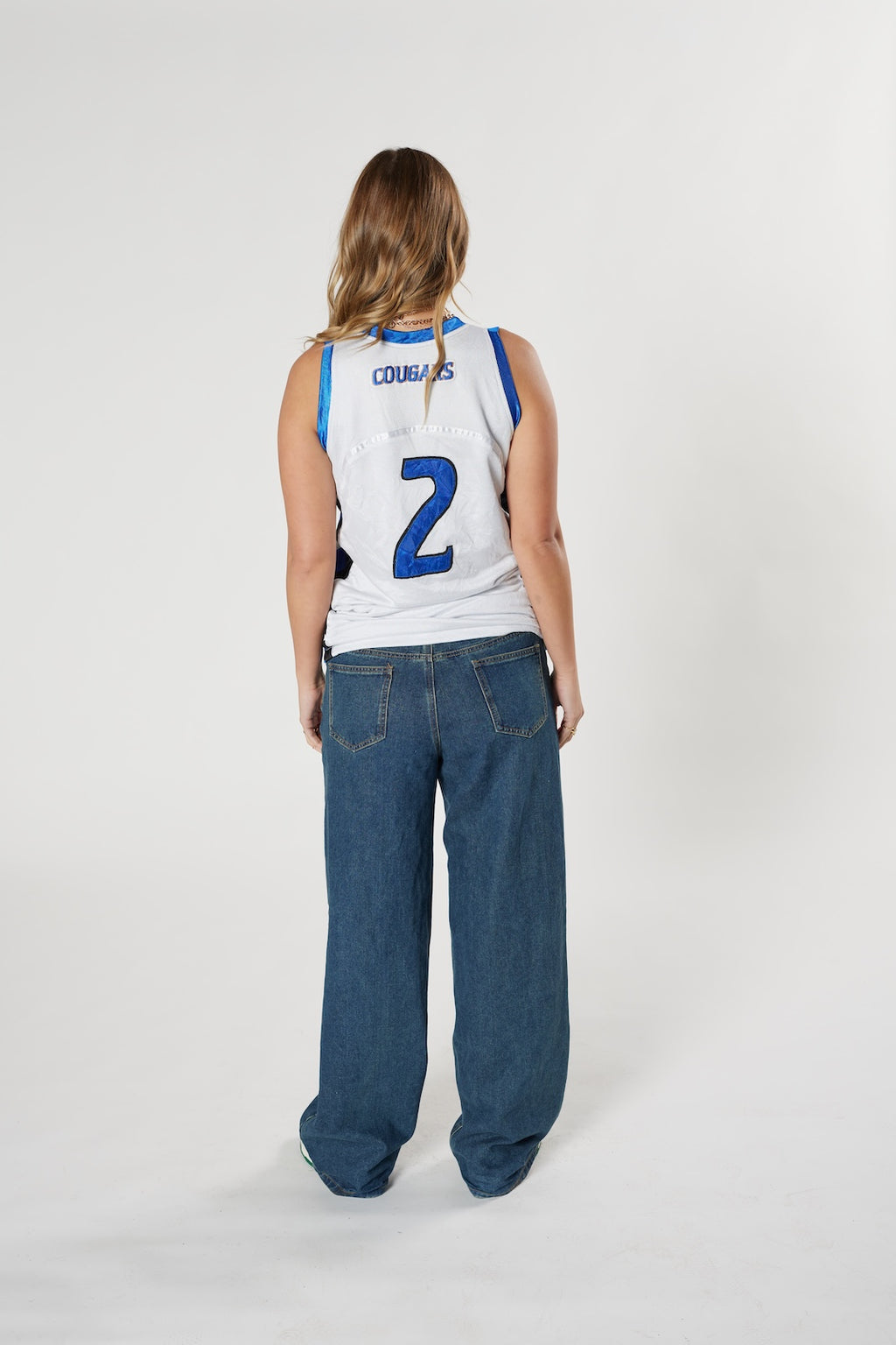 Warden Cougars #2 basketball jersey white blue mesh vintage authentic