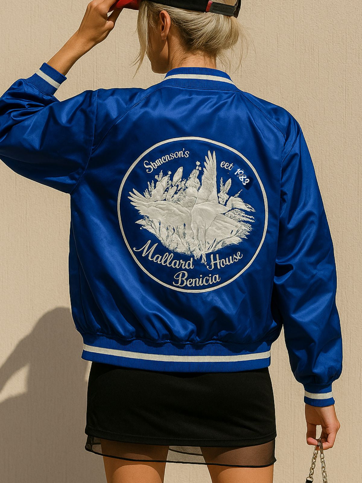 Vintage 70s–80s Satin Bomber Jacket – Retro Royal Blue