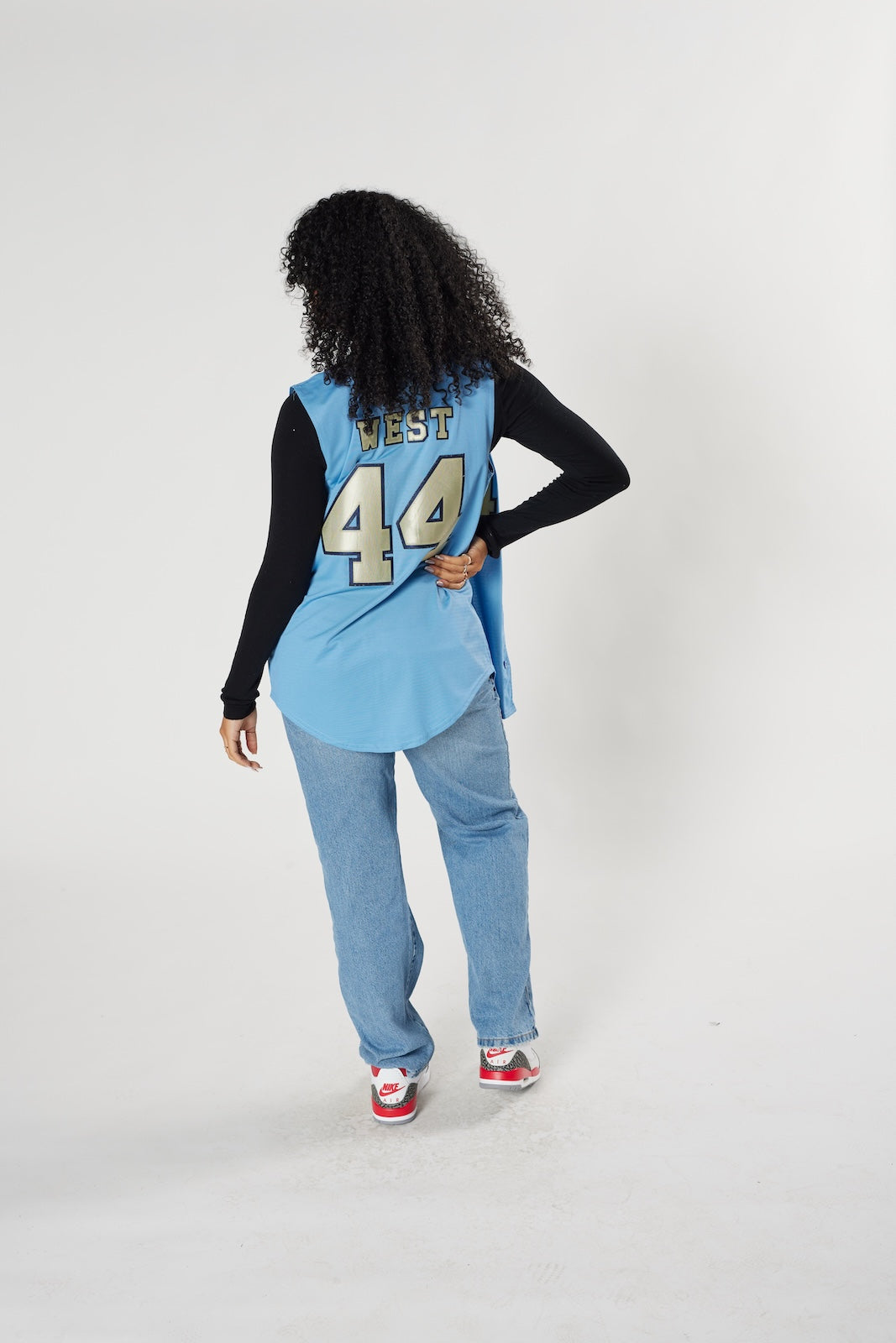 West baseball jersey #44 blue vintage 90s authentic sports apparel
