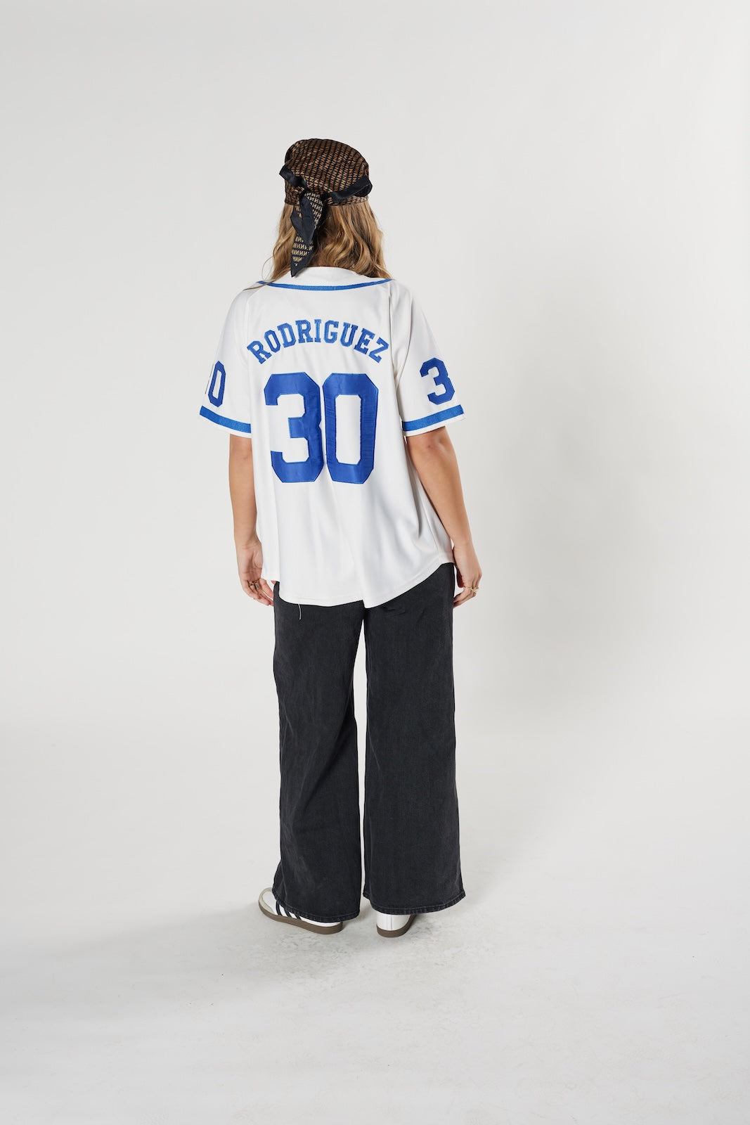 Rodriguez #30 baseball jersey white blue vintage retro oversized fit