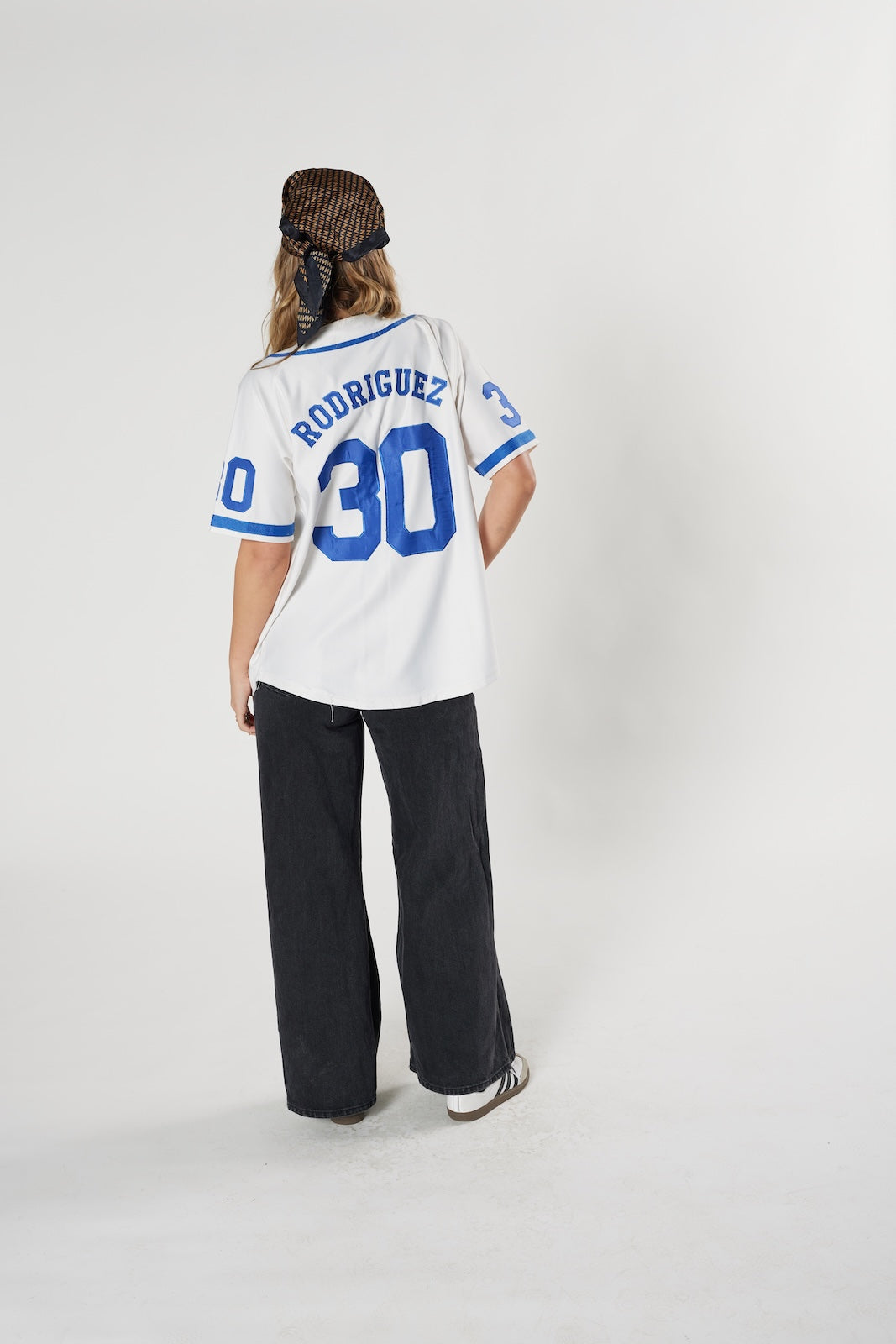 Rodriguez #30 baseball jersey white blue vintage retro oversized fit