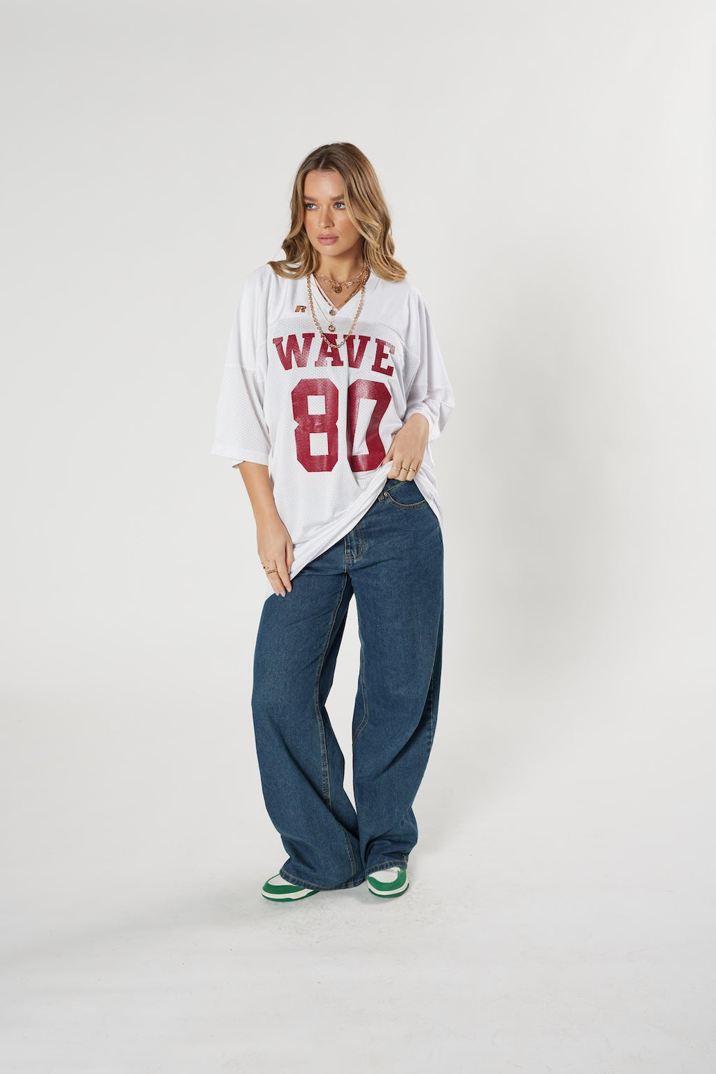 Wave football jersey #80 white vintage 90s authentic athletic style