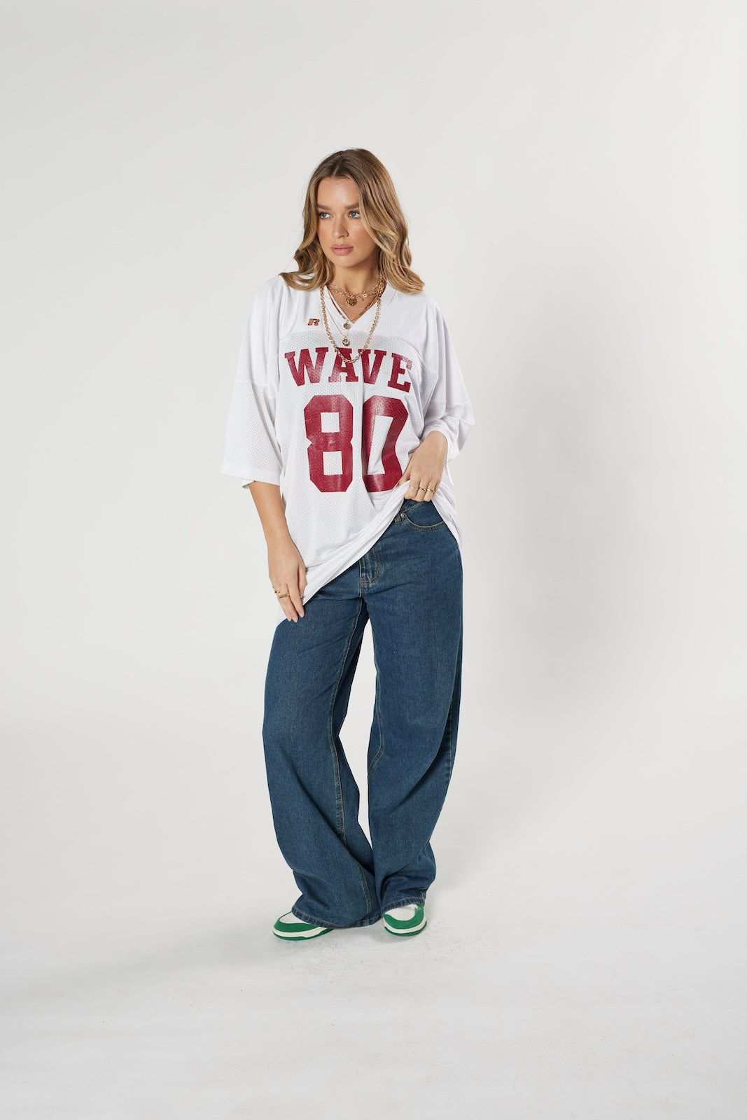 Wave football jersey #80 white vintage 90s authentic athletic style