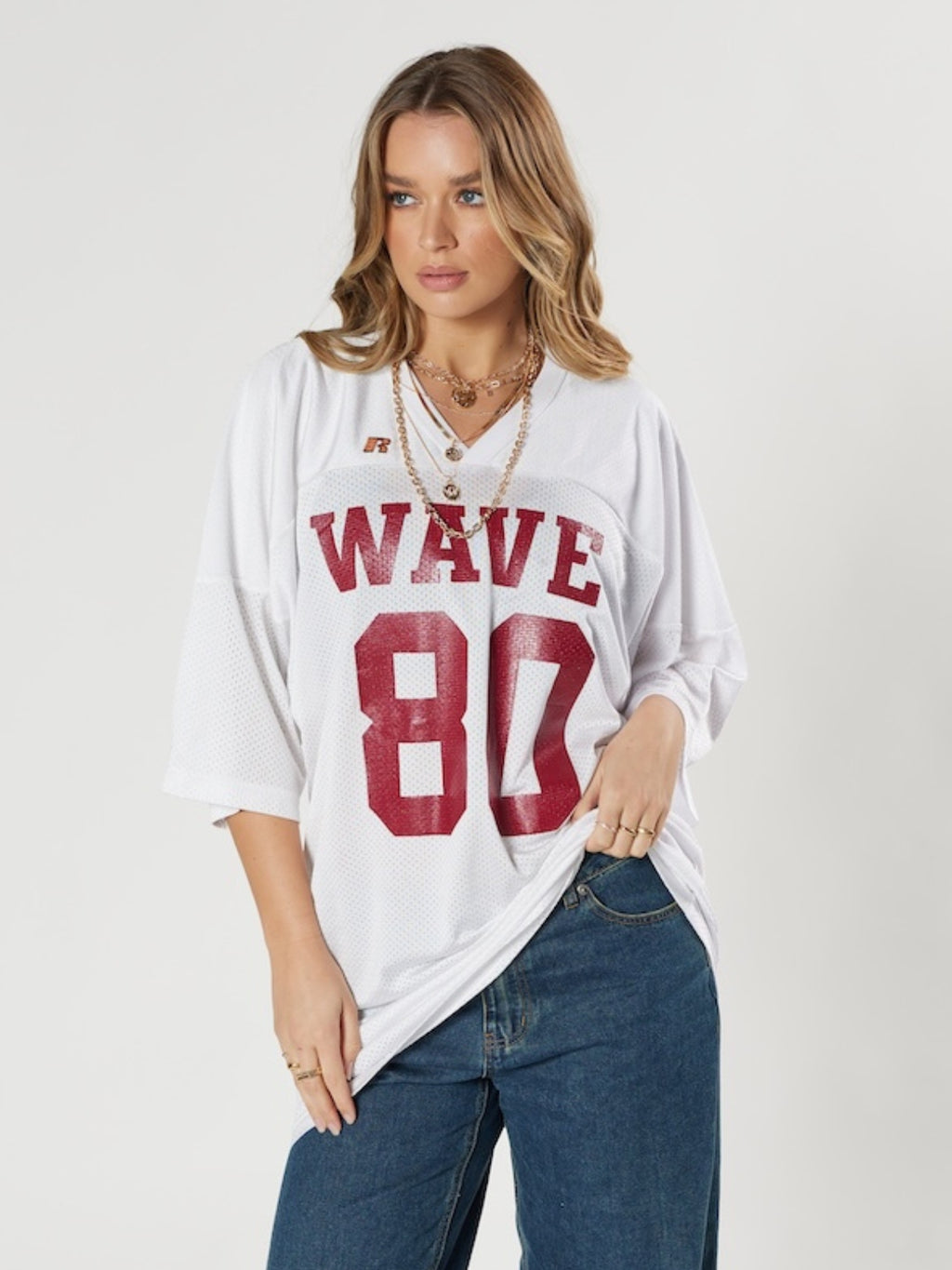 Wave football jersey #80 white vintage 90s authentic athletic style